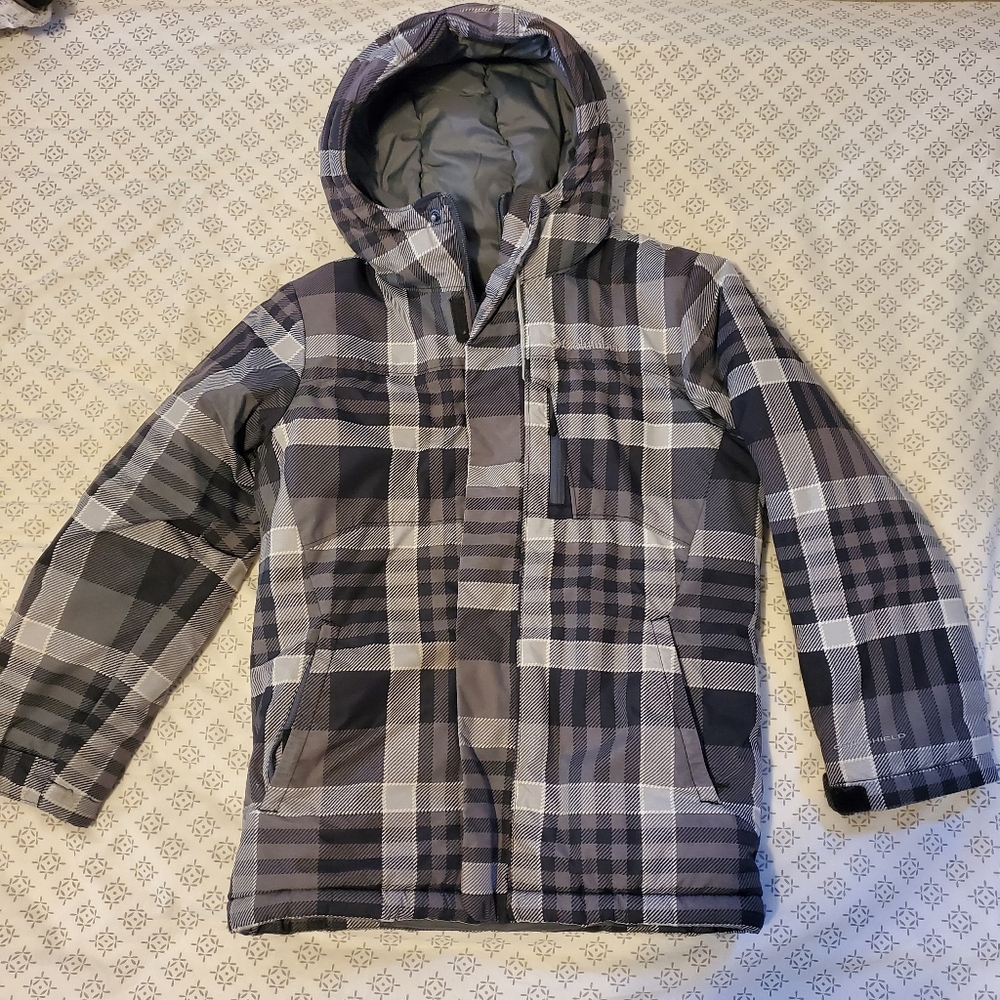 Columbia Boys Black and Gray Plaid Jacket Small